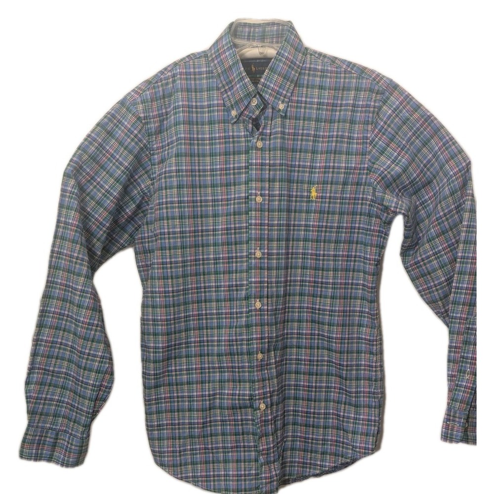 Ralph Lauren Plaid Button Down Yellow Pony Long Sleeve Men's Size M multi Color